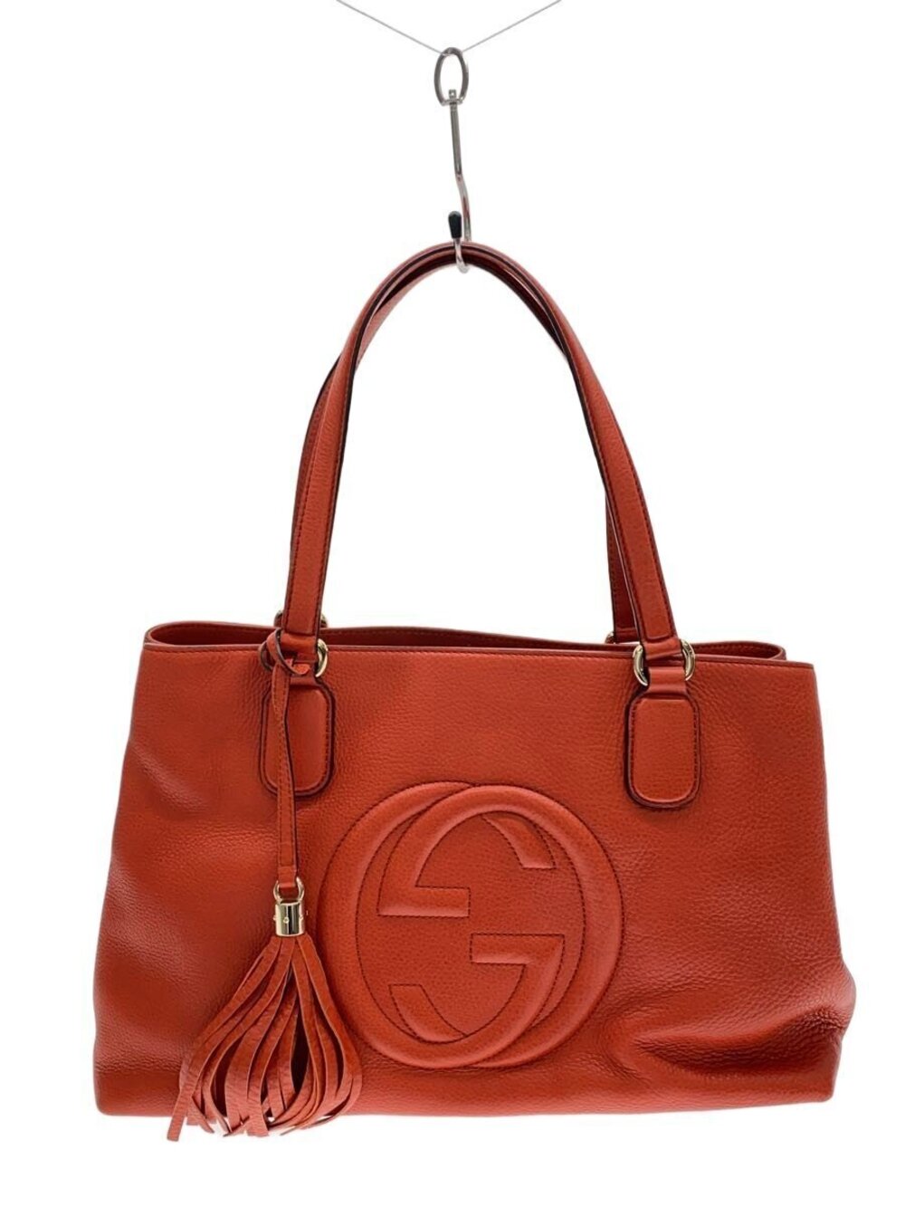 Gucci Interlocking G Soho Tote embossed interlocking G leather tassel Red